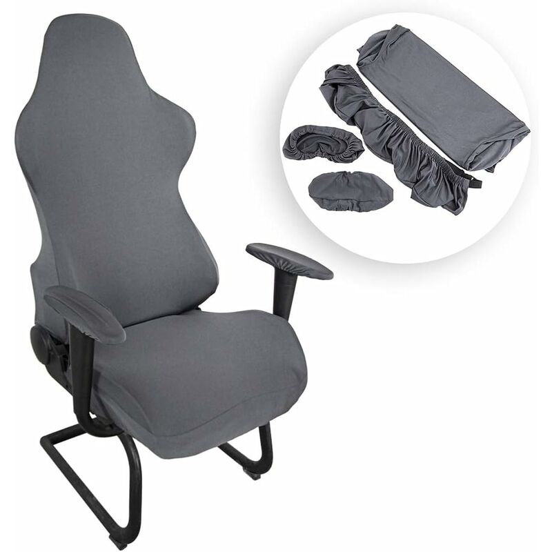 Graue Stretch-Gaming-Stuhlbezüge – ergonomische Schonbezüge für Bürostühle  im Racing-Stil (ohne Stühle) –