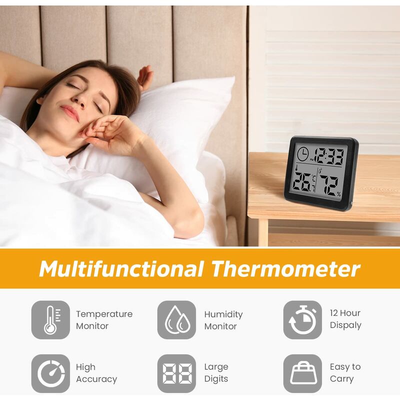 Digitales Desktop-Hygrometer und Innenthermometer, hochpräziser  Temperaturmonitor, großes LCD-Display mit Innenfeuchtigkeitszeit und  Thermometer für (Batterie