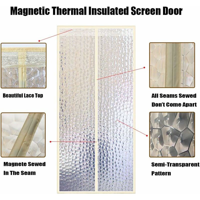 Wärmedämmung Isoliertür mit magnetischem Moskitonetz, magnetisches Tür-Moskitonetz  für Schlafzimmer, Verdunkelungsvorhang, winddicht, wasserdicht,  Schalldämmung, 80 x