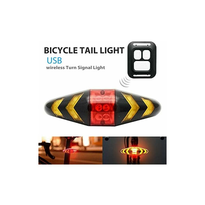Fahrrad-Rücklicht, LED-Blinker mit kabelloser Fernbedienung, wiederaufladbar,  Multifunktionsmodi, wasserdicht, für MTB, Rennrad, Rücklicht – Schwarz
