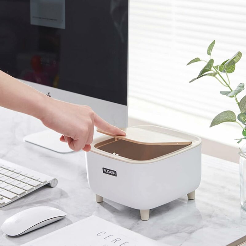 Mini-Desktop-Mülleimer, kleiner Tisch-Mülleimer mit Knopfdeckel, Tisch- Mülleimer mit Deckel in Holzoptik, für Büro