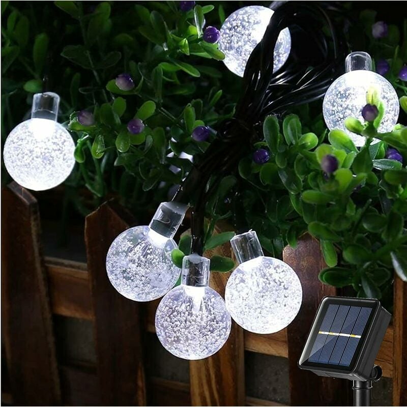 BrizLabs solarbetriebene Lichterkette für den Außenbereich, 13,8 m, 60  LEDs, Kristallkugeln, wasserdicht, 8 Modi, dekorative Innenbeleuchtung für  Garten, Terrasse, Hof, Party, Hochzeit, kühles Weiß