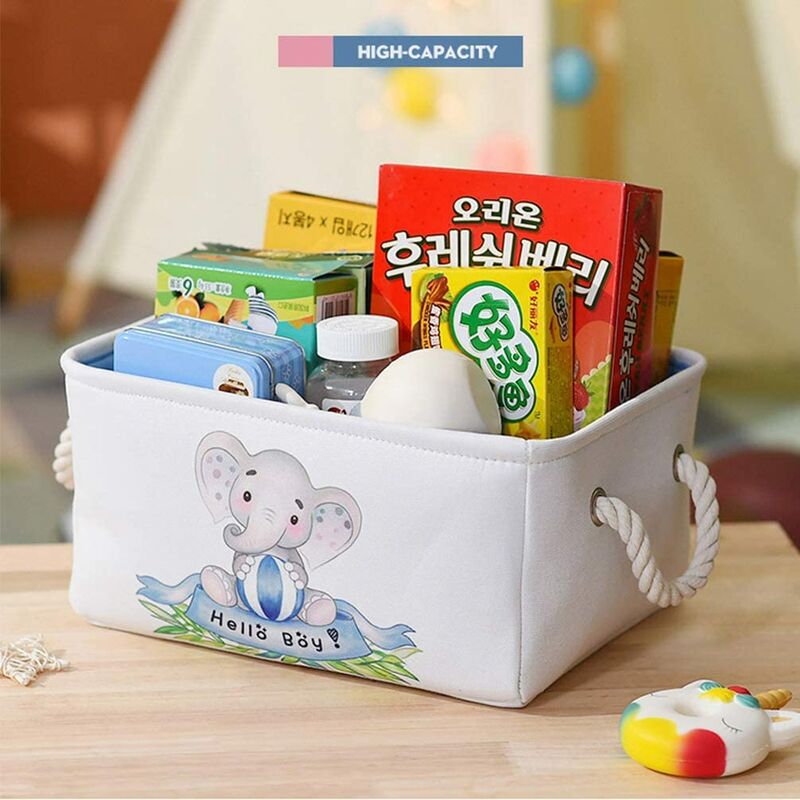 READCLY-Kids Aufbewahrungskorb Große faltbare Aufbewahrungsbox aus Stoff  mit Kordelzug für Spielzeug, Kleidung, Bücher, Wohnzimmer, Kinderzimmer,  Dekoration – Blauer Elefant