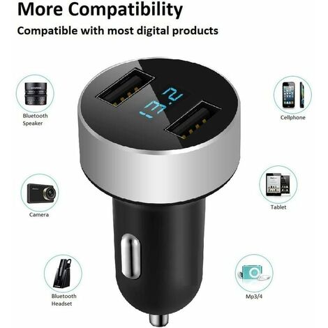 Mini-USB-Autoladegerät – 2 Anschlüsse – intelligentes Laden – Schnellladung  3,0 Voltmeter-Funktion, LED-Anzeige des Batteriestands –