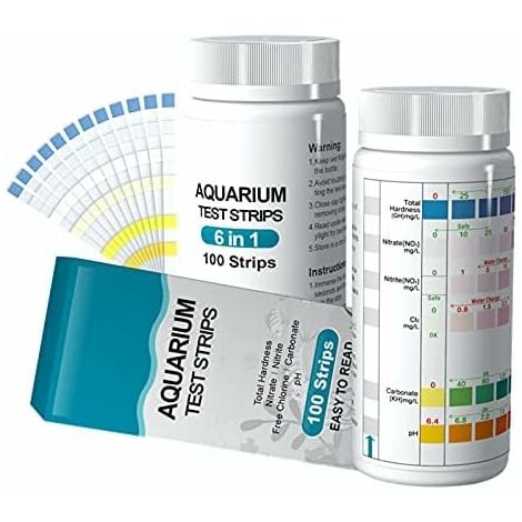 100er-Pack 6-in-1-Teststreifen zum Testen des pH-Werts im Aquarium, Nitrit,  Nitrat, Chlor