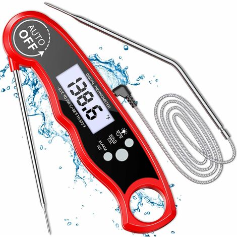 Cocoda Fleischthermometer, LCD-Digital-Bratthermometer mit 2  Edelstahlsonden und langem Draht und Magnet, voreingestellte Temperatur für
