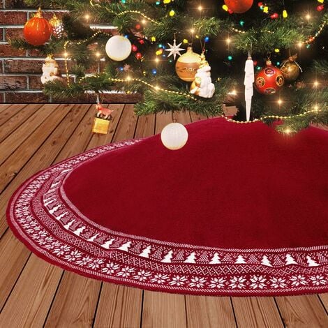 Teppich, Weihnachtsbaumrock, Tannenbaumrock Feiertagsdekorationen, rustikale Weihnachtsbaum-Schneeflocke, 90 cm, Weihnachtsbaumrock dicker 90 mit Fußabdeckung, (Burgunderrot, gestrickter