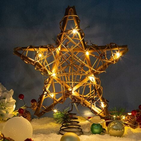 Dekoration, natürliche Rattan-Stern-Weihnachtsbaumspitze, 25,4 cm, und geeignet für Stern-Baumspitze, Weihnachtsbaum Feiertage, saisonale