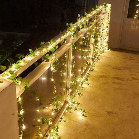 Künstlicher Efeu, 10 LEDs grünem Blatt, mit und Ahornblatt-Lichterkette, Pflanzen künstliche 100 LED-Lichterkette m