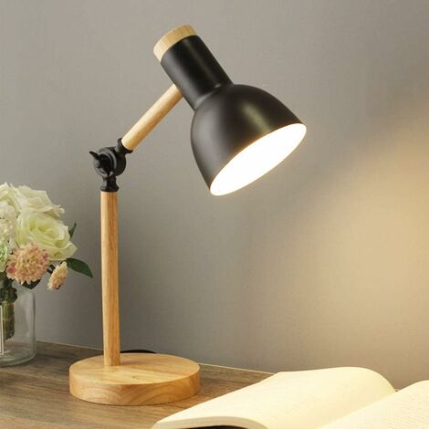 Schwarz verstellbare Schlafzimmer Industrieleuchte Moderne Arbeitszimmer, Tischleselampen E27 Nachttischlampe Tischlampe Wohnzimmer LED Schreibtischlampe Holzlampe Dekoration für