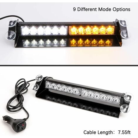 READCLY-14 LED-Notfallwarnlicht 12 LEDs 9 Blinkmodi 4 Saugnäpfe  Windschutzscheibenlampe Mini-Visier-Blitzstab für PKW (