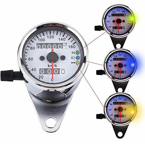 READCLY-Motorrad-Kilometerzähler, LED-Hintergrundbeleuchtung,  Dual-Signalanzeige, Universal-Motorrad-Tachometer (Silber)