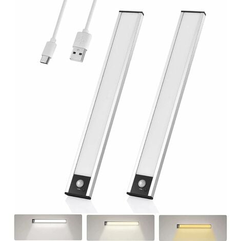 2er-Pack 58 LED-Unterschrankleuchten, dimmbare USB-wiederaufladbare  Küchenleuchten, einstellbare Helligkeit, 3 Farben, Nachtlicht,  Bewegungssensor, unter