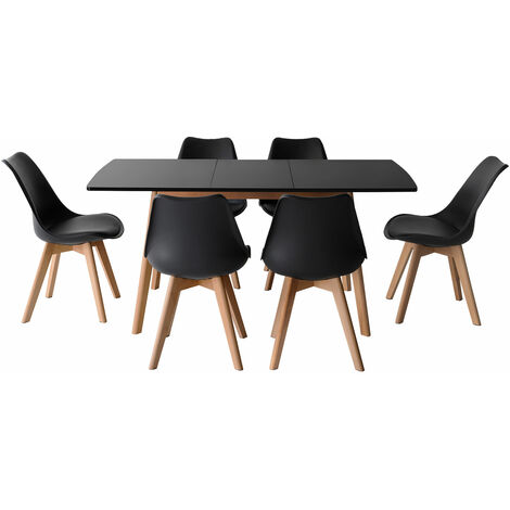 Tavolo allungabile 120/160cm HELGA e 6 sedie NORA nero