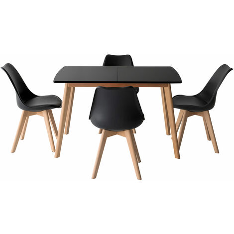Tavolo allungabile 120/160cm HELGA e 4 sedie NORA nero (1/5)