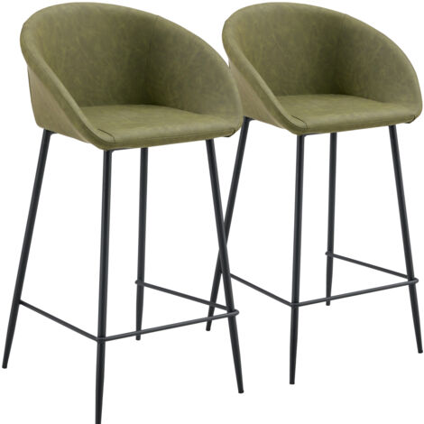 Happy Garden – Set di 2 sgabelli da bar in similpelle verde – Altezza seduta 67 cm – Gambe in ferro – Poggiapiedi integrato – Uso interno (1/5)