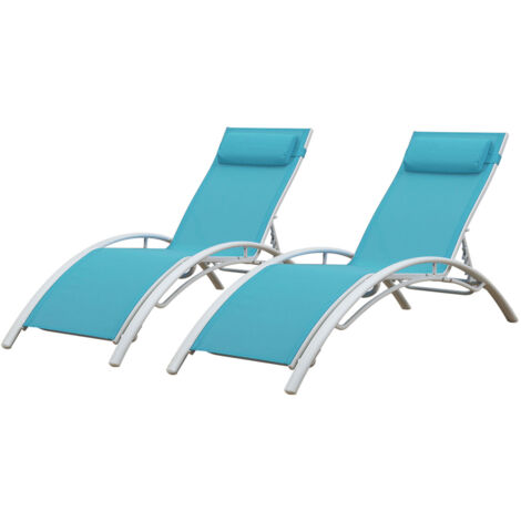 Set di 2 sedie a sdraio GALAPAGOS in textilene blu - alluminio bianco