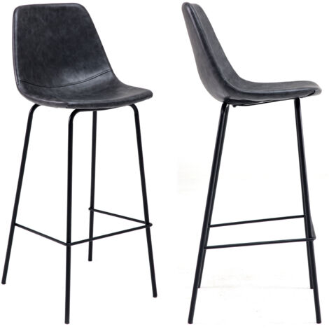 Sgabello Lisa con seduta in ecopelle grigio e gamba in metallo inox