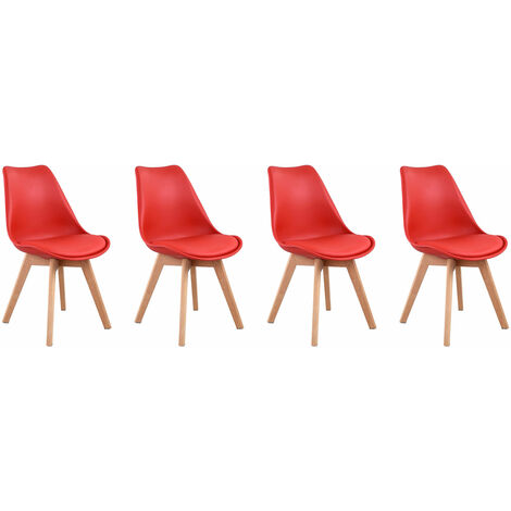 Set di 4 sedie scandinave NORA rosse con cuscino