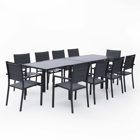 LAMPEDUSA set di mobili da giardino allungabili in textilene grigio 10 posti - alluminio antracite