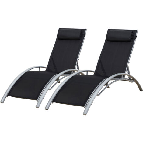 Set di 2 sedie a sdraio GALAPAGOS in textilene nero - alluminio grigio