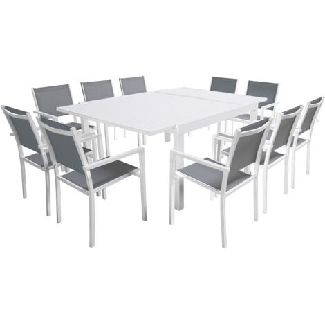 VENEZIA set di mobili da giardino estensibili in textilene grigio 140/200 - alluminio bianco