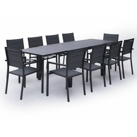 Set di mobili da giardino estensibili in textilene grigio VENEZIA 10 posti - alluminio antracite