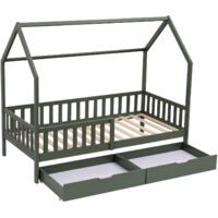 Letto a cabina per bambini 190x90cm verde con cassetti MARCEAU
