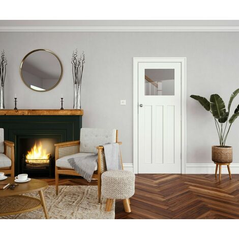 Shaker Edwardian 4 Panel White Primed Glzd Door 1981 x 762mm (1/2)