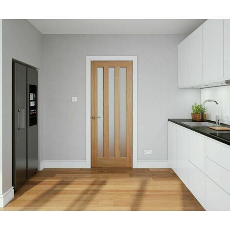 Modern 3P Panel Oak Frosted Glzd Door 1981 x 686mm