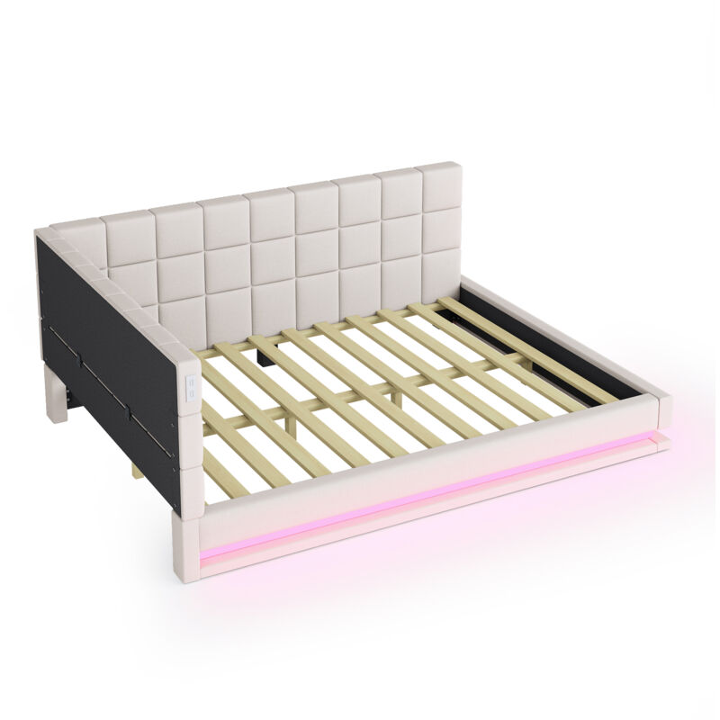 Seyakany Canapé Lit Rembourré Avec Bande Lumineuse LED Et Prise USB,Lit