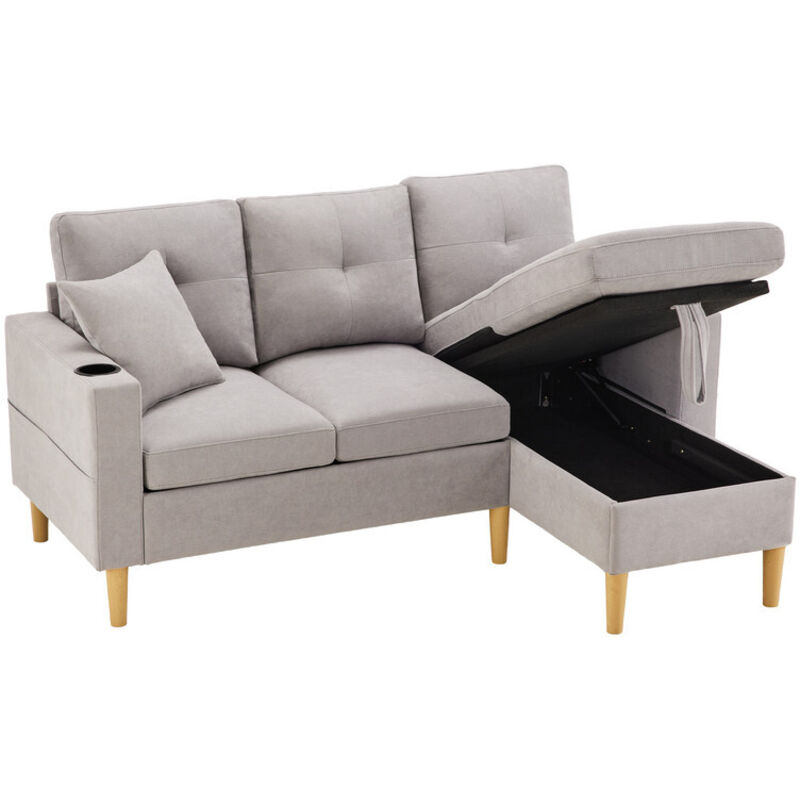 Canapé D'angle Moderne En L - Avec 2 Porte-gobelets - 1 Port USB Et 1