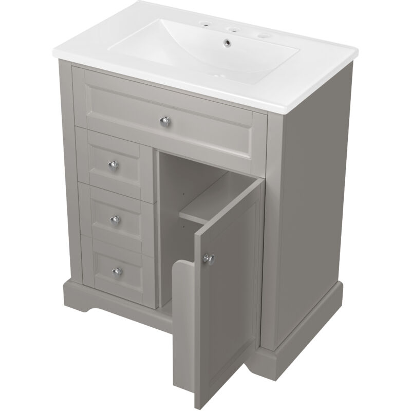 Meuble De Salle De Bain Avec Vasque Intégrée 76x46x87 Cm - Blanc, 1 Porte, 4 Tiroirs, Résistant à L'humidité - 11