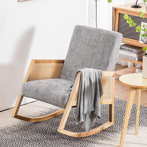 Fauteuil à Bascule Chaise Berçante Allaitement Bébé en Tissu Bouclette  Rocking Chair Style Scandinave en Bois