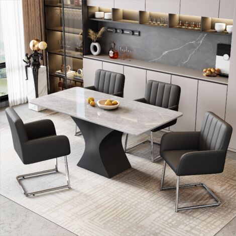 Lot de 4 chaises de salle à manger - Fauteuil rembourré - Pieds en métal en forme de Z - Similicuir - Noir (1/5)