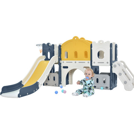 HOMASIS Toboggan 3 En 1 Aire De Jeux Intérieur – Glisse, Tunnel Et Escalade Pour Enfants à Partir De 18 Mois, Bleu, Max 30 Kg