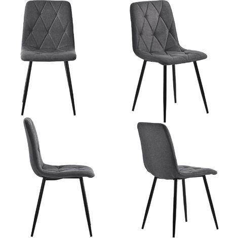 Lot de 4 Chaises en lin - structure en métal - Motif à losanges - Gris (1/5)