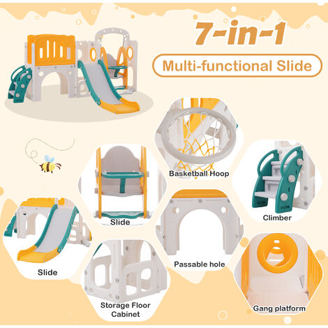 Toboggan Pour Enfants 7-en-1 Dream City Avec Aire De Jeux, Panier De Basket Et Telescope Interieurexterieur 92889218