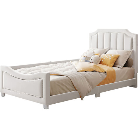 Lit simple 90x200cm pour enfant - lit canapé en velours - Beige (1/5)