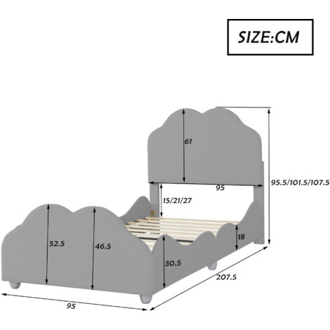 Lit Enfant 90x200 Cm Avec Tête De Lit Réglable En Velours – Forme Pétale Beige – Pour Enfant, Ado Ou Adulte – Cadre Robuste
