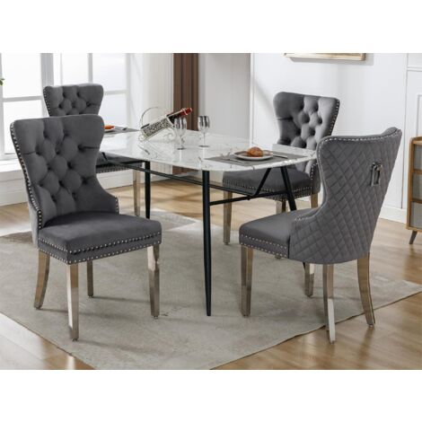 Lot de 4 chaises en velours avec pieds métallique - Gris (1/5)