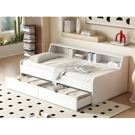 Modernluxe – Lit banquette 90x200cm avec 2 tiroirs – Structure en bois de pin et MDF – Design moderne et minimaliste – Rangement optimisé (1/5)
