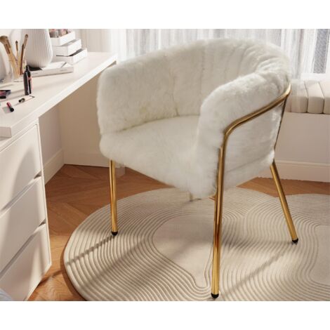 Chaise longue pour salle à manger，salon ou chambre - en simili duvet de lapin - avec 4 pieds dorés en métal - Beige - 1 pièce
