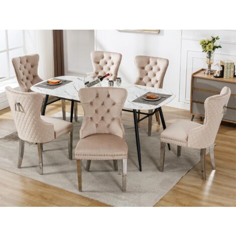 Modernluxe – Lot de 6 chaises en velours résistant aux taches – Pieds en métal avec coussinets réglables – 53x47x95cm – Capacité 150kg (1/5)