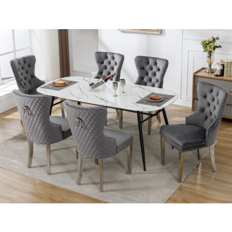 Lot de 6 chaises en velours avec pieds métallique - Gris