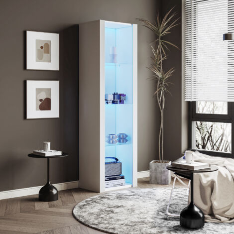 Vitrine L 166cm avec LED - 3 étagères en verre - Blanc (1/4)