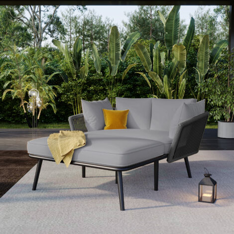 Bain de soleil,canapé de jardin - en acier galvanisé et corde tressé - 2 places - Gris (1/5)
