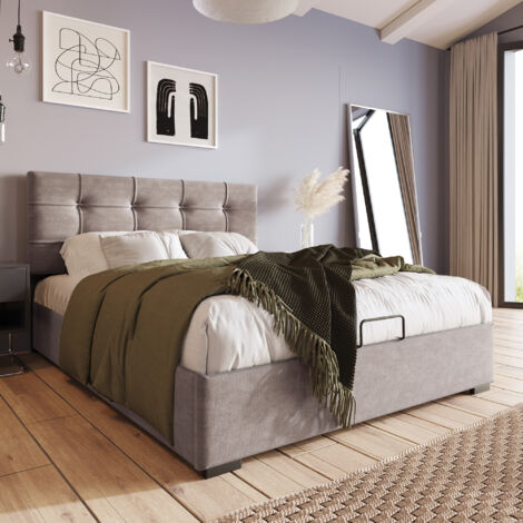 Modernluxe – Lit coffre 90x200 cm rembourré en velours – Tête de lit réglable 10 cm – Sommier à lattes en pin – Espace de rangement 82x195 cm