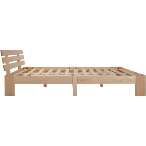 Lit adulte en bois massif avec sommier à latte - 140x200 cm - Naturel
