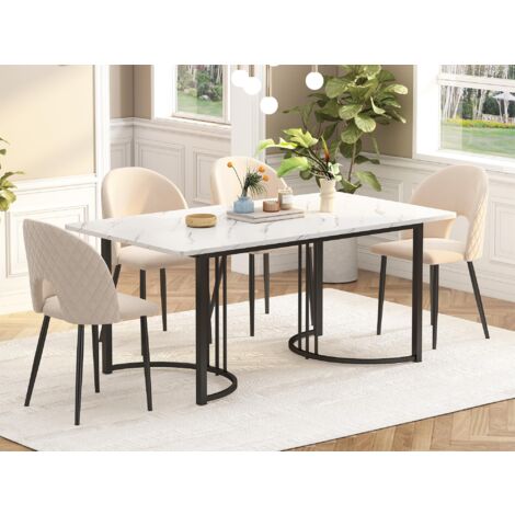 Modernluxe – Table de salle à manger 140x80cm – Pieds réglables – Structure métal – Placage marbre blanc et noir – Design moderne